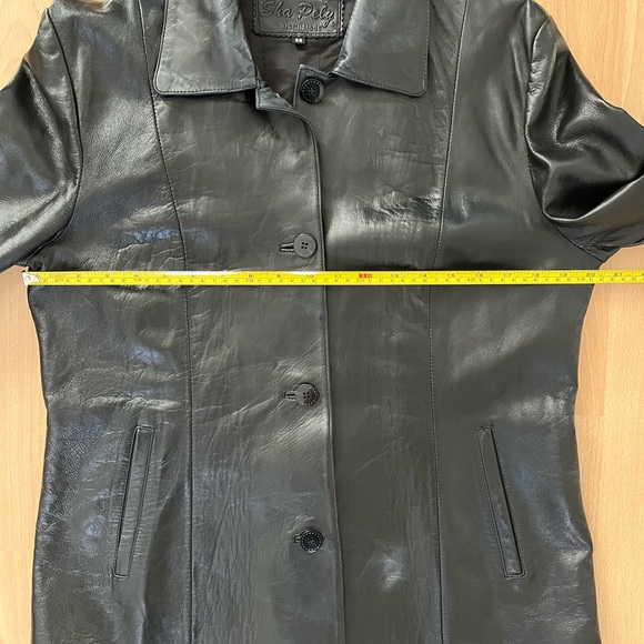 Black Leather Blazer Jacket Coat 90s y2k Vintage Medium - Picture 7 of 9